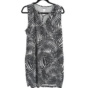 Tommy Bahama Palm Leaf Print Sleeveless V Neck Spa Dress Cover Up Black White XL